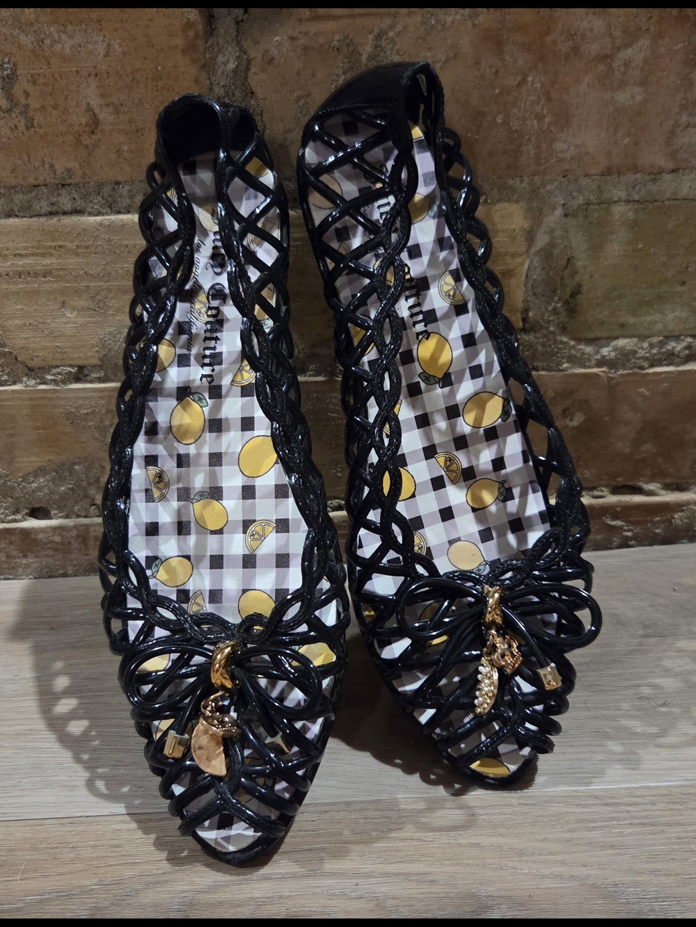 Juicy Couture Jellies Black Braided Flats with Gold Charms
